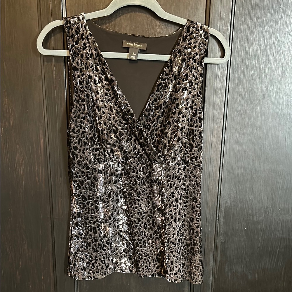 White House Black Market Shimmering Animal Print Top